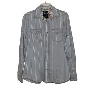 Age Of Wisdom Mens Gray Striped Shirt